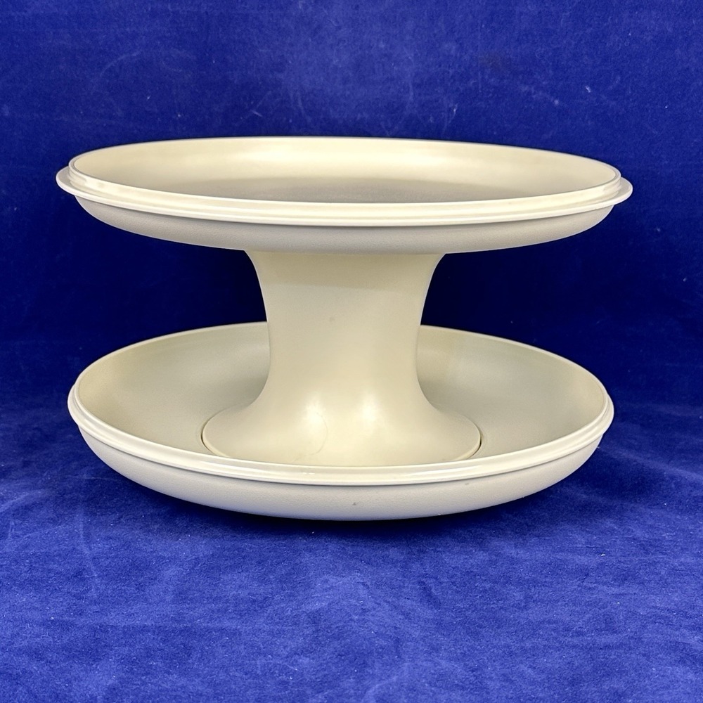 Vtg Tupperware Almond Serve-it All 3 Pieces 1531-3 1532-4 1533-3 Tiered Dish
